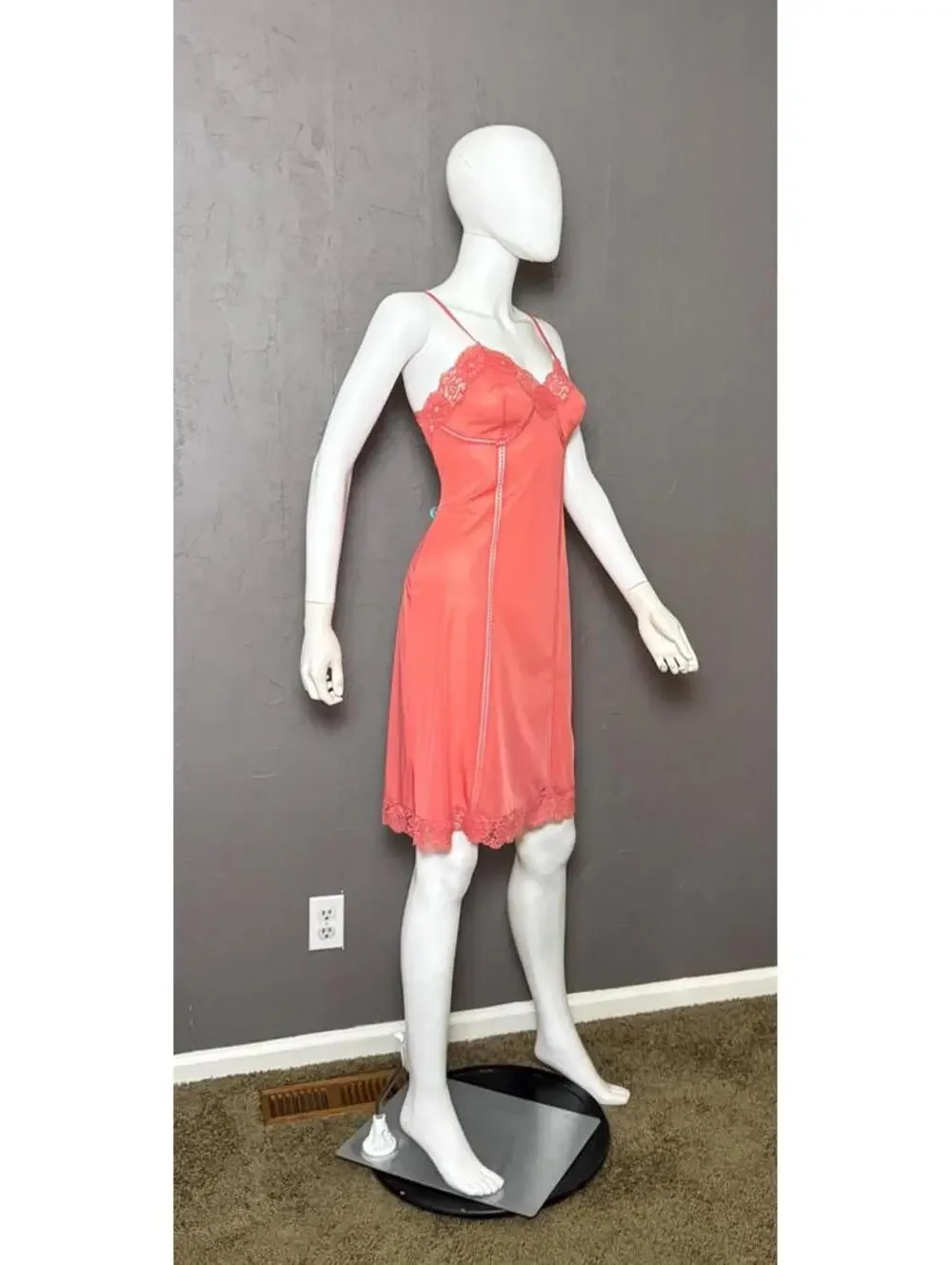 Vintage 1960's Coral Lacy Slip Dress from St. Michael of Britian size 36